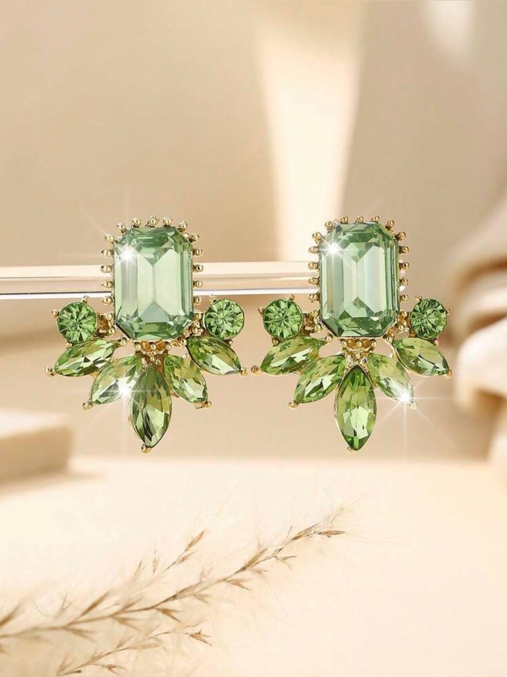Green Crystal Statement Earrings